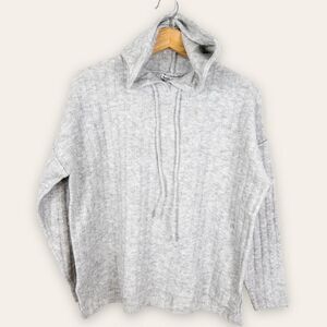 Sweet Romeo Womens Light Grey Ribbed Hooded Sweater Size Small NEW Casual Lounge